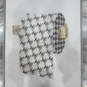 Chanel Houndstooth Logo Art in Black and Gold